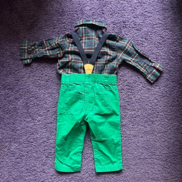 Cat & Jack 3 piece button up shirt, pants with suspenders and sweater vest- 6-9M - Picture 3 of 5